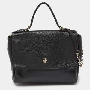 CH Carolina Herrera Black Leather Minuetto Flap Top Handle Bag