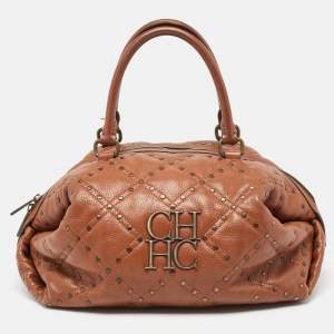 CH Carolina Herrera Brown Quilted Leather Rivet Satchel