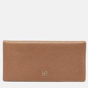 CH Carolina Herrera Beige Leather Long Bifold Wallet