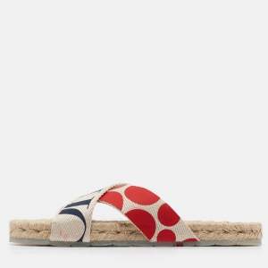 Pre Owned CH Carolina Herrera  Multicolor Canvas Crisscross Flat Slides Size 39   