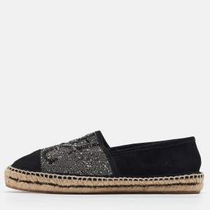 CH Carolina Herrera Black Suede Crystal Embellished Espadrille Flats Size 38