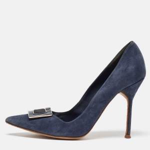 CH Carolina Herrera Blue Suede Pointed Toe Pumps Size 40