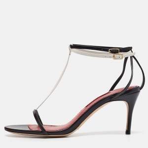 CH Carolina Herrera Black Leather Ankle Strap Sandals Size 37