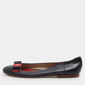 CH Carolina Herrera Navy Blue Croc Embossed and Leather Ballet Flats Size 39