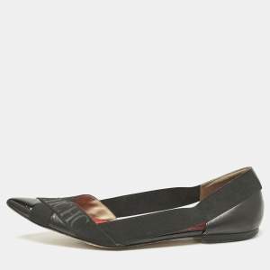 CH Carolina Herrera Black Leather and Stretch Band Ballet Flats Size 40