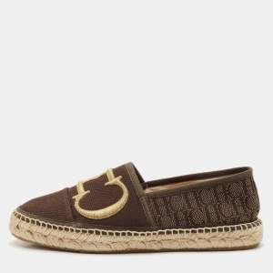 CH Carolina Herrera Dark Brown Canvas Logo Espadrille Flats Size 38