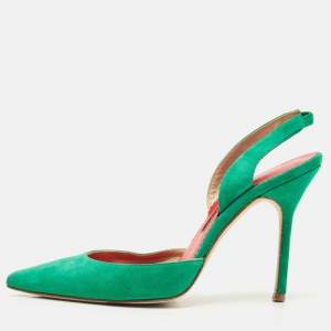 CH Carolina Herrera Green  Suede Slingback Pumps Size 37