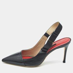 CH Carolina Herrera Black Patent and Leather Slingback Pumps Size 39