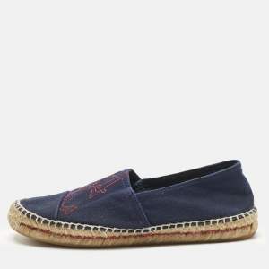 Pre Owned CH Carolina Herrera Navy Blue Canvas Espadrille Flats Size 37
