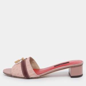 CH Carolina Herrera Pink Monogram Coated Canvas Matryoshka Lock Slide Sandals Size 38
