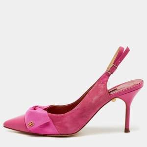 Pre Owned CH Carolina Herrera Pink Suede and Leather Bow Pointed Toe Slingback Pumps Size 37