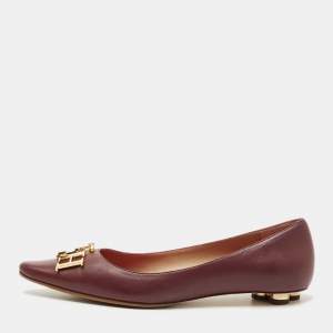 Pre Owned CH Carolina Herrera Burgundy Leather Smoking Slippers Size 37