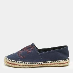 Pre Owned CH Carolina Herrera Navy Blue Canvas Espadrille Flats Size 37