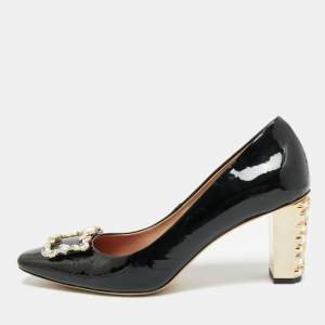 مملوكة مسبقًا CH Carolina Herrera Size 38 Black Patent Leather Pumps
