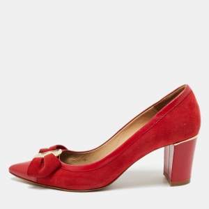 Pre Owned CH Carolina Herrera Size 36 Red Suede Bow Pointed Pumps