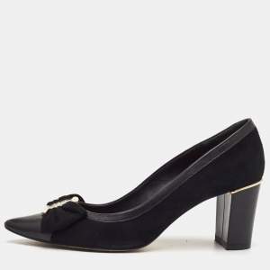 مملوكة مسبقًا CH Carolina Herrera Bow Size 38 Black Leather and Suede Pointed Toe Pumps