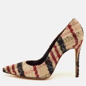 Pre Owned CH Carolina Herrera Size 40 Multicolor Check Tweed Pointed Toe Pumps