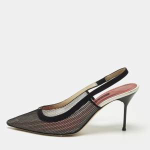 Pre Owned CH Carolina Herrera Size 40 Black Mesh and Suede Slingback Pumps