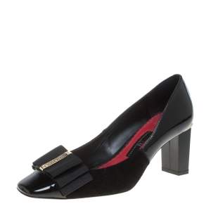 Pre Owned Carolina Herrera Black Patent Leather And Suede  Bow Pumps Size 36