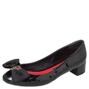 CH Carolina Herrera Black Patent Leather Bow Block Heel Pumps Size 39