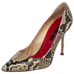 Pre Owned CH Carolina Herrera Beige/Brown Python Leather Pointed Toe Pumps Size 38