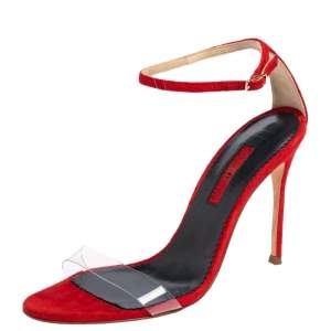 Pre Owned CH Carolina Herrera Red PVC and Suede Ankle Strap Sandals Size 37
