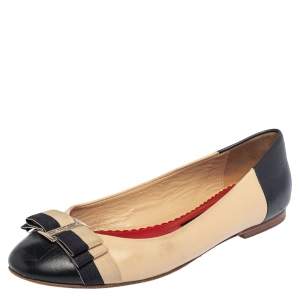 Pre Owned CH Carolina Herrera Multicolor Leather Bow Ballet Flats Size 37