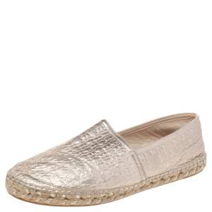 Pre Owned CH Carolina Herrera Metallic Gold Leather Espadrille Flats Size 40
