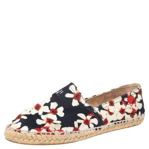 Pre Owned CH Carolina Herrera Multicolor Floral Print Fabric Espadrille Flats Size 37