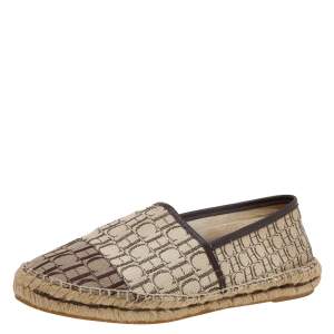 Pre Owned CH Carolina Herrera Beige/Brown Monogram Canvas Espadrille Flats Size 39