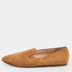 Pre Owned CH Carolina Herrera Brown Suede Smoking Slippers Size 37