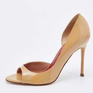 Pre Owned CH Carolina Herrera Beige Patent Leather Open Toe D'orsay Pumps Size 37