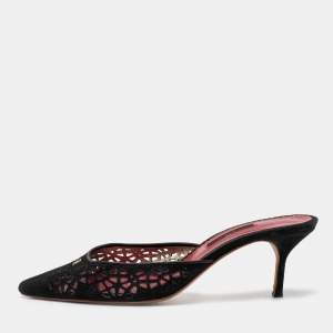 Pre Owned CH Carolina Herrera Black Suede Laser Cut Mules Size 41