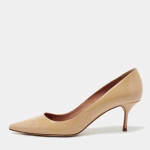 Pre Owned CH Carolina Herrera Beige Patent Leather Pointed Toe Pumps  Size 41