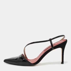 Pre Owned CH Carolina Herrera Black Patent Leather Slingback Sandals Size 37