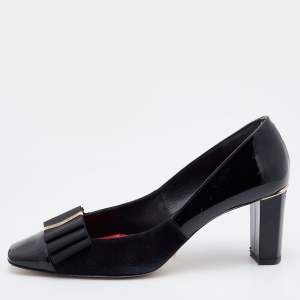 Pre Owned  CH Carolina Herrera Black Patent Leather and Suede Bow Pumps Size 40