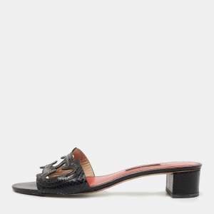 Pre Owned CH Carolina Herrera Black Embossed Snakeskin CH Insignia Cut Out Slide Sandals Size 40