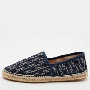 Pre Owned CH Carolina Herrera Blue Monogram Canvas Espadrille Flats Size 39