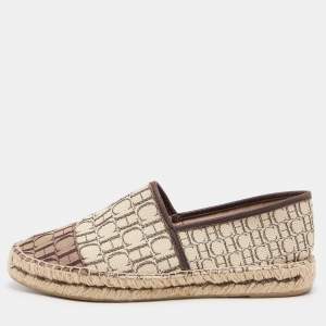 Pre Owned CH Carolina Herrera Beige/Brown Monogram Canvas and Leather Espadrille Flats Size 36