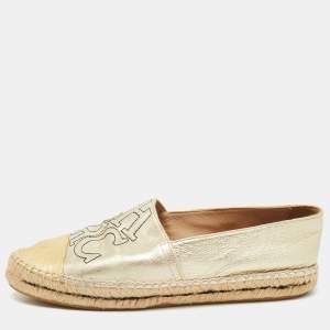 CH Carolina Herrera Metallic Gold Leather Espadrilles Size 39