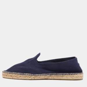 Pre Owned CH Carolina Herrera Navy Blue Canvas Espadrille Flats Size 39.5