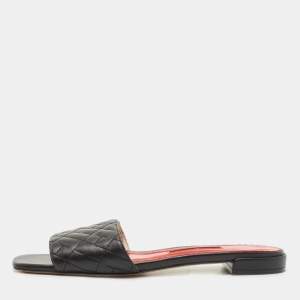 Pre Owned  CH Carolina Herrera Black Initials Quilted Leather Initials 2020 Flat Slides Size 38