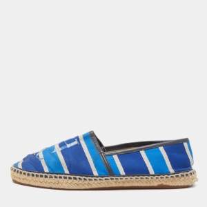 Pre Owned CH Carolina Herrera Blue Canvas Striped Espadrille Flats Size 37