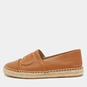 CH Carolina Herrera Brown Leather Espadrille Flats Size 38
