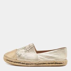 Pre Owned CH Carolina Herrera Metallic Gold Leather Cap Toe Espadrilles Size 38