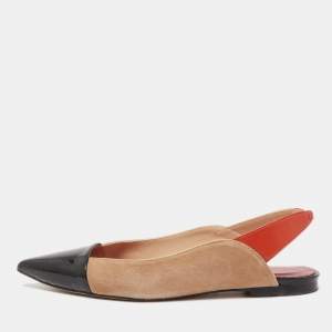 Pre Owned Carolina Herrera Multicolor Suede and Leather Pointed Toe Slingback Flats Size 37