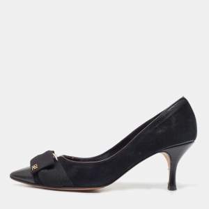 Pre Owned CH Carolina Herrera Black Suede and Leather Bow Pumps Size 40