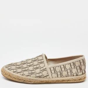 Pre Owned CH Carolina Herrera Beige Monogram Canvas Espadrille Flats Size 39