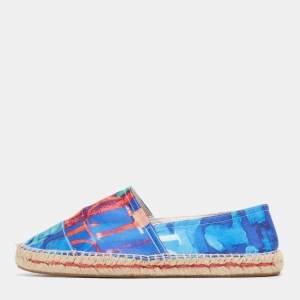 Pre Owned CH Carolina Herrera Blue Printed Satin Espadrille Flats Size 41