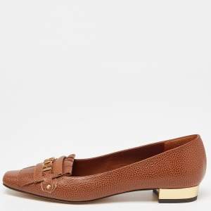 Pre Owned CH Carolina Herrera Brown Logo Embellished Fringe Detail Loafers Size 39